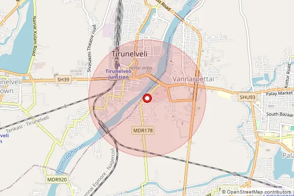 Map showing approximate area covered by Pincode 627009 — Tirunelveli Collectorate So, Tirunelveli