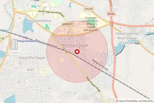 Map showing approximate area covered by Pincode 627011 — Krishnapuram Bo, Tirunelveli