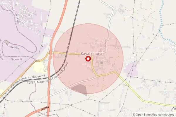 Map showing approximate area covered by Pincode 627105 — Kavalkinaru So, Tirunelveli