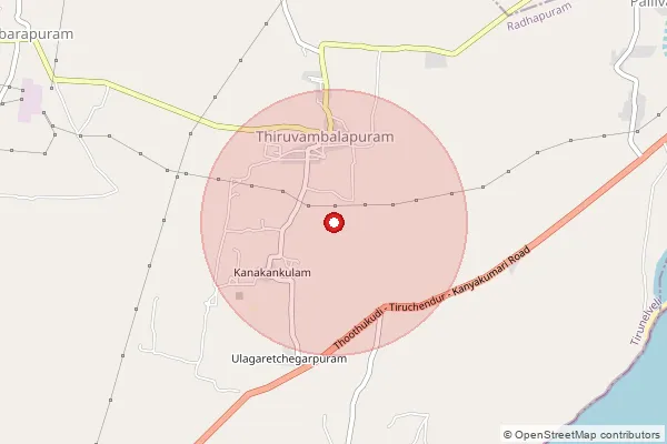 Map showing approximate area covered by Pincode 627111 — Radhapuram So, Tirunelveli