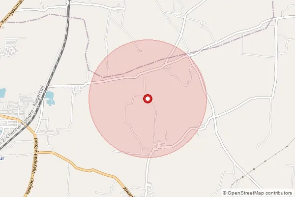 Map showing approximate area covered by Pincode 627117 — Kizhavaneri Bo, Tirunelveli