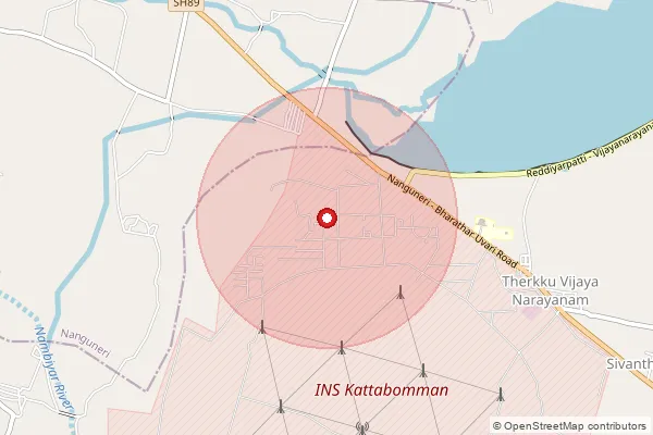 Map showing approximate area covered by Pincode 627119 — Vijayanarayanam Naval Base So, Tirunelveli