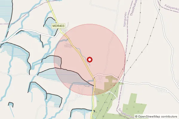 Map showing approximate area covered by Pincode 627354 — Mulaikaraipatti So, Tirunelveli