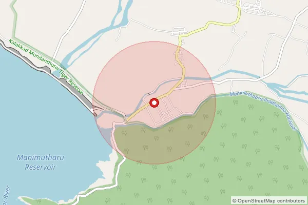 Map showing approximate area covered by Pincode 627421 — Manimuthar Project So, Tirunelveli