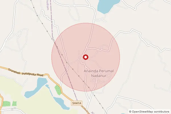Map showing approximate area covered by Pincode 627423 — Pappangulam Bo, Tenkasi