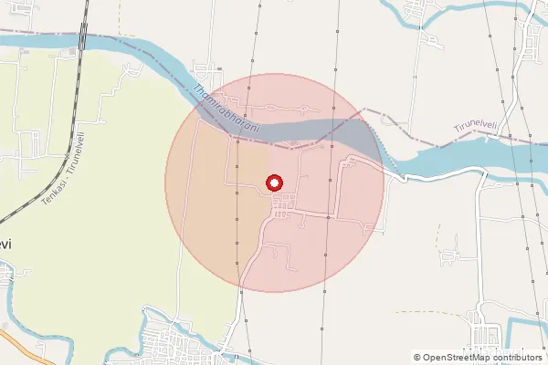 Map showing approximate area covered by Pincode 627453 — Karisulnthamangalam Bo, Tirunelveli