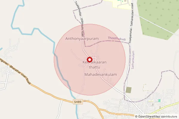Map showing approximate area covered by Pincode 627657 — Karaichuthupudur Bo, Tirunelveli
