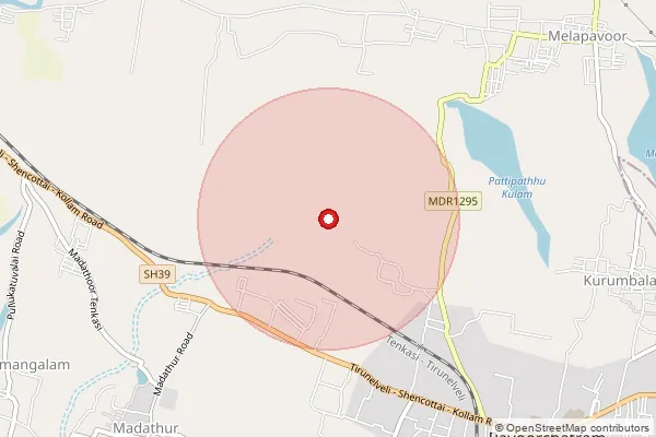 Map showing approximate area covered by Pincode 627806 — Melapavur B.O, Tenkasi