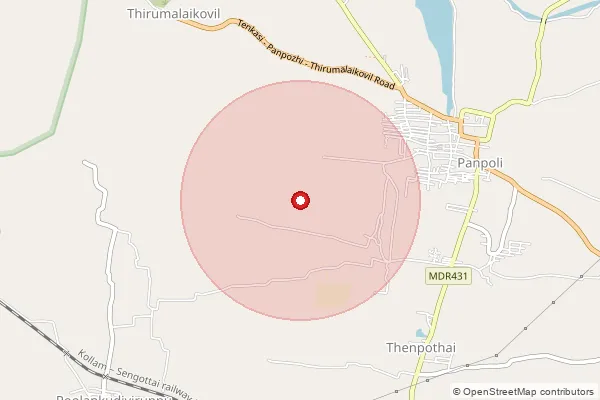 Map showing approximate area covered by Pincode 627807 — Panpuli S.O, Tenkasi