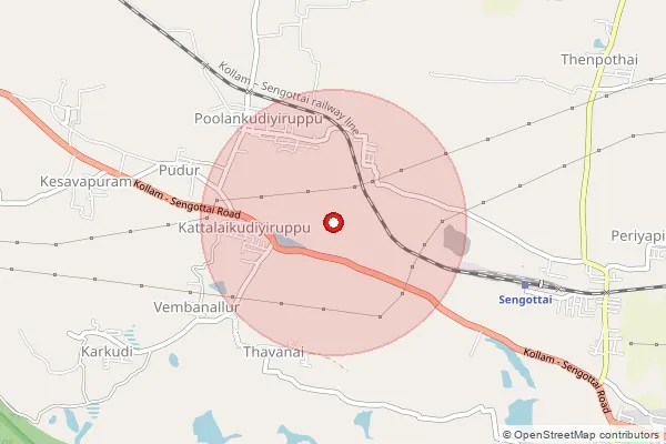 Map showing approximate area covered by Pincode 627809 — Sengottai Rs S.O, Tenkasi