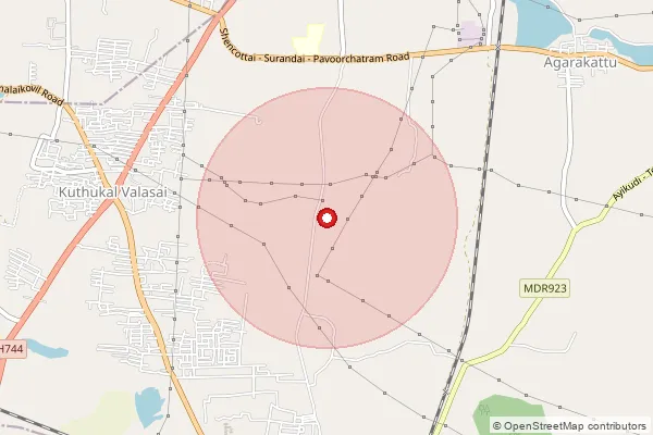 Map showing approximate area covered by Pincode 627852 — Agarakattu B.O, Tenkasi