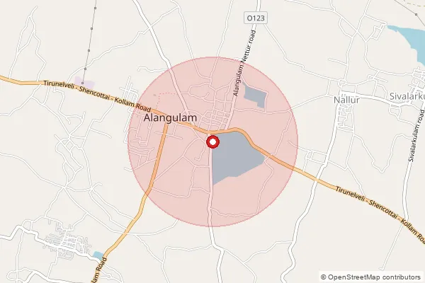 Map showing approximate area covered by Pincode 627853 — Sivalarkulam B.O, Tenkasi