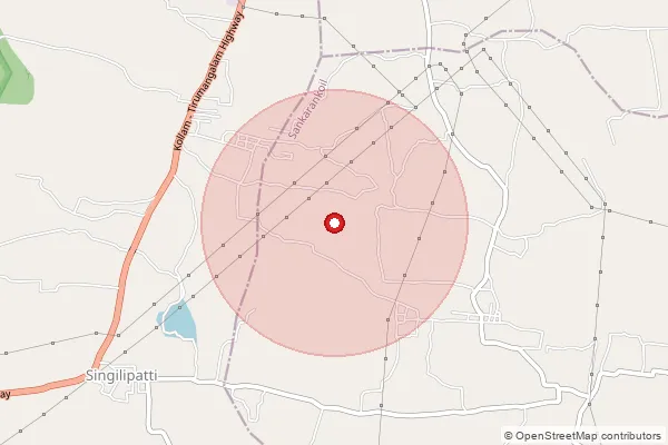 Map showing approximate area covered by Pincode 627855 — Chinthamani B.O, Tenkasi
