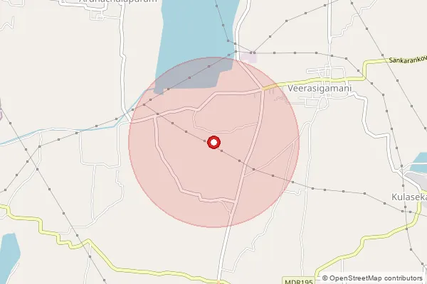 Map showing approximate area covered by Pincode 627862 — Kulasekaramangalam B.O, Tenkasi