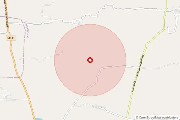 Map showing approximate area covered by Pincode 627951 — Muthammalpuram B.O, Tenkasi