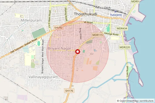 Map showing approximate area covered by Pincode 628001 — Tuticorin H.O, Tuticorin