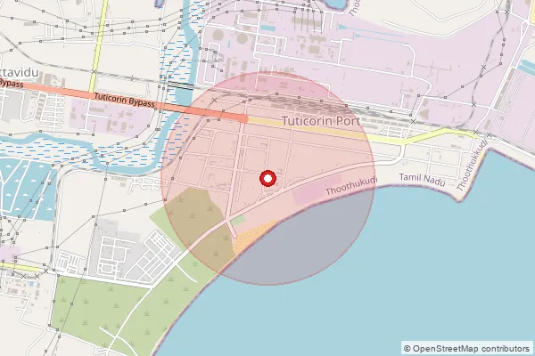 Map showing approximate area covered by Pincode 628004 — Tt. Thermal Power Plant S.O, Tuticorin
