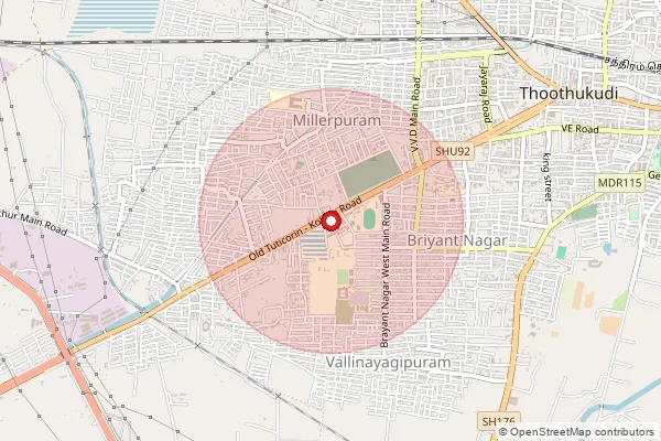 Map showing approximate area covered by Pincode 628008 — Madathur B.O, Tuticorin