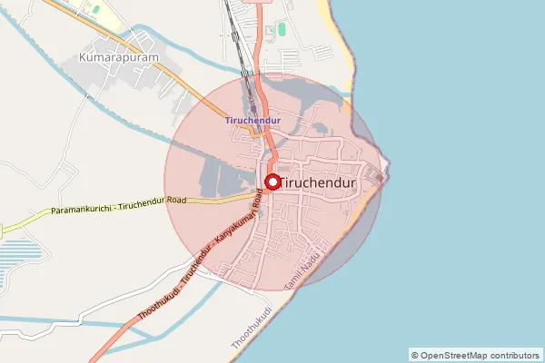 Map showing approximate area covered by Pincode 628202 — Kandasamypuram B.O, Tuticorin