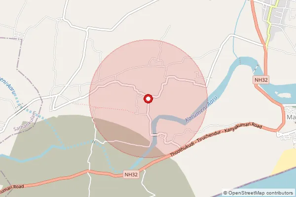 Map showing approximate area covered by Pincode 628206 — Kallamozhi B.O, Tuticorin