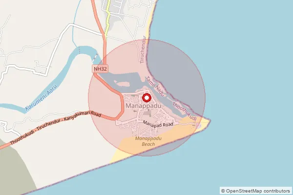 Map showing approximate area covered by Pincode 628209 — Manapad S.O, Tuticorin