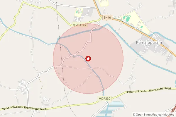 Map showing approximate area covered by Pincode 628218 — Pallipathu B.O, Tuticorin