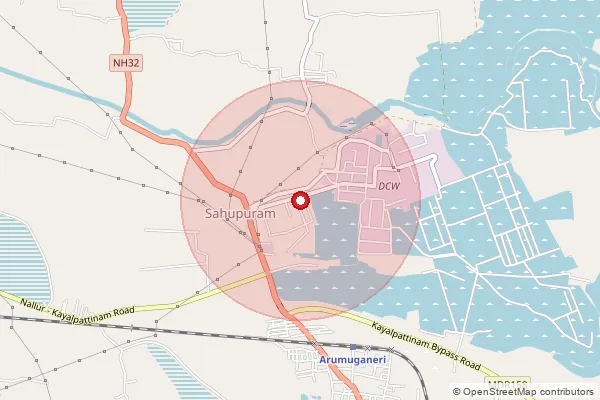 Map showing approximate area covered by Pincode 628229 — Sahupuram S.O, Tuticorin
