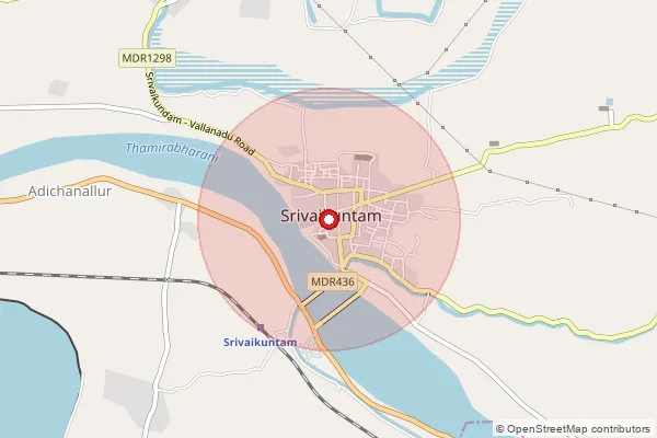 Map showing approximate area covered by Pincode 628601 — Srivaikuntam H.O, Tuticorin