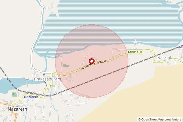 Map showing approximate area covered by Pincode 628616 — Nazareth R S B.O, Tuticorin