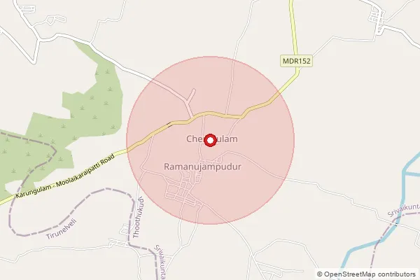 Map showing approximate area covered by Pincode 628622 — Cherakulam B.O, Tuticorin