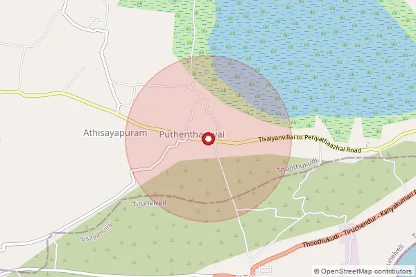 Map showing approximate area covered by Pincode 628656 — Puthantharuvai S.O, Tuticorin