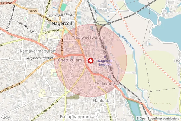 Map showing approximate area covered by Pincode 629002 — Edalakudy B.O, Kanniyakumari