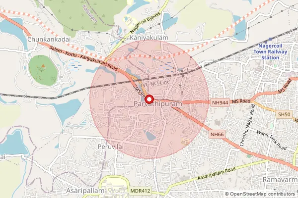 Map showing approximate area covered by Pincode 629003 — Peruvilai B.O, Kanniyakumari