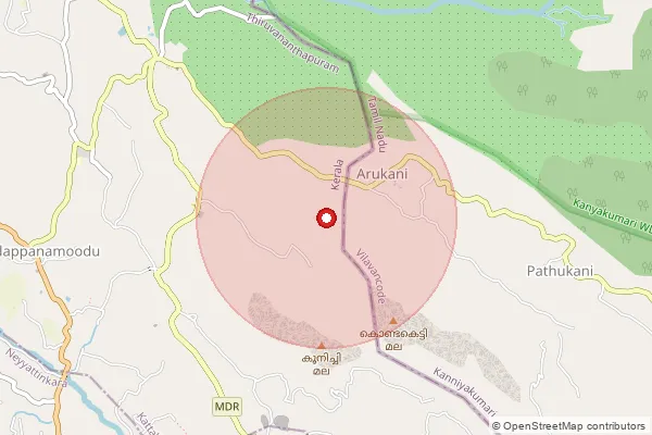Map showing approximate area covered by Pincode 629101 — Maruthemparai B.O, Kanniyakumari
