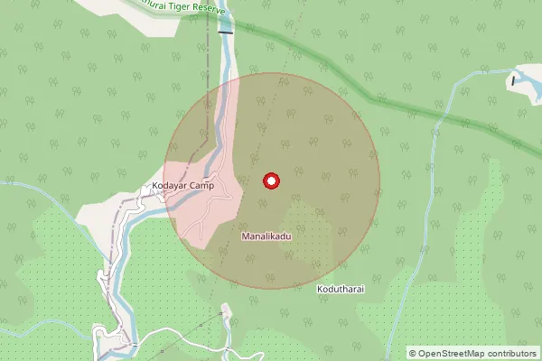Map showing approximate area covered by Pincode 629102 — Kodayarkilthangal S.O, Kanniyakumari