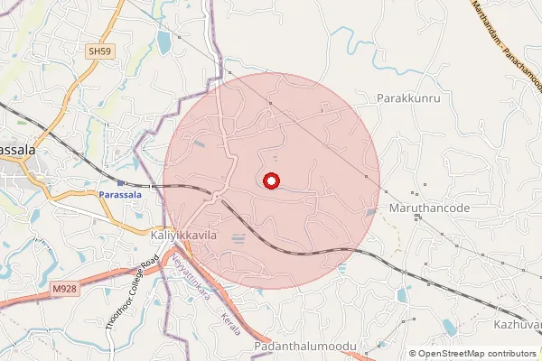 Map showing approximate area covered by Pincode 629153 — Kulapuram B.O, Kanniyakumari