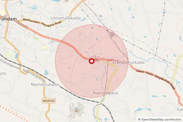 Map showing approximate area covered by Pincode 629155 — Kanjiracode S.O, Kanniyakumari