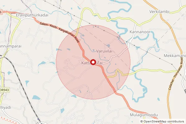 Map showing approximate area covered by Pincode 629158 — Eravipudurkadai B.O, Kanniyakumari
