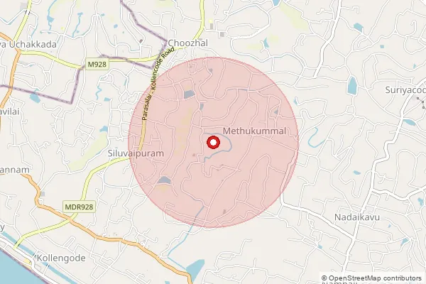 Map showing approximate area covered by Pincode 629160 — Palavilai B.O, Kanniyakumari