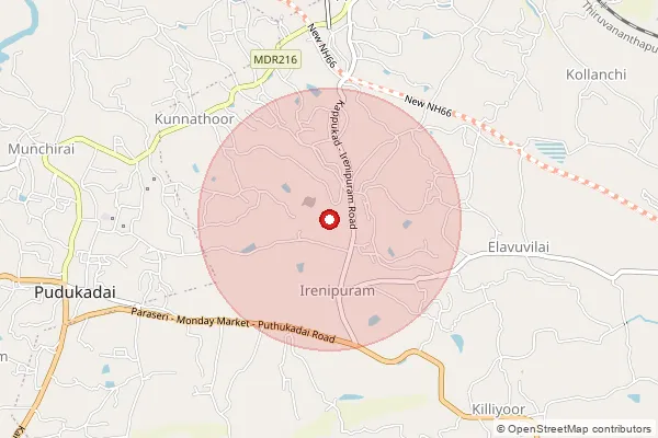 Map showing approximate area covered by Pincode 629162 — Kappukadu S.O, Kanniyakumari
