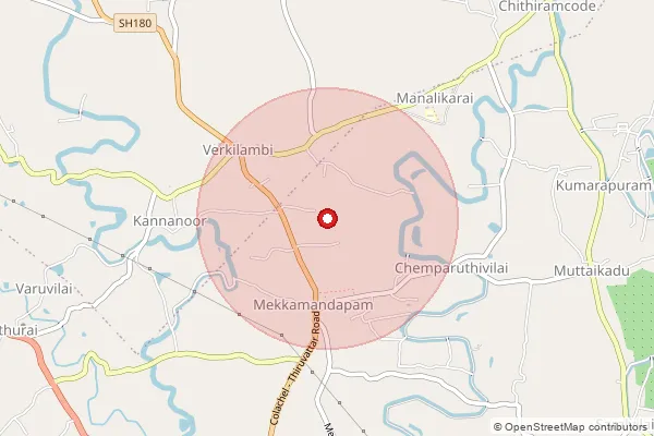 Map showing approximate area covered by Pincode 629164 — Mukkampala B.O, Kanniyakumari