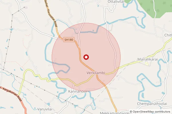Map showing approximate area covered by Pincode 629166 — Verkilambi B.O, Kanniyakumari