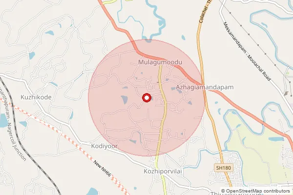 Map showing approximate area covered by Pincode 629167 — Kozhiporvilai B.O, Kanniyakumari