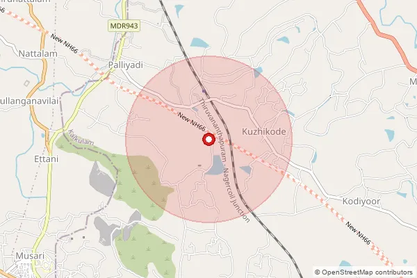 Map showing approximate area covered by Pincode 629169 — Palliyadi S.O, Kanniyakumari