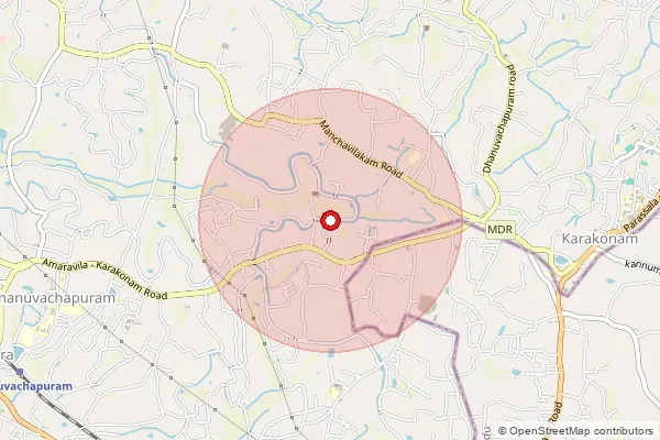 Map showing approximate area covered by Pincode 629170 — Manivilai B.O, Kanniyakumari