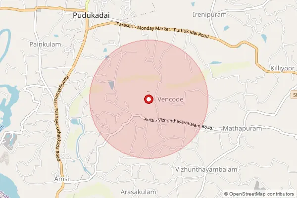 Map showing approximate area covered by Pincode 629171 — Elavuvilai B.O, Kanniyakumari