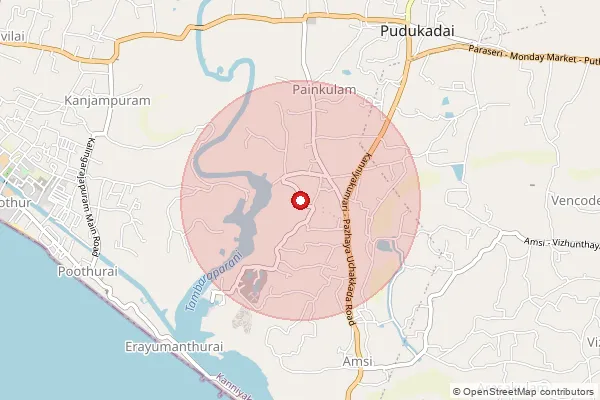 Map showing approximate area covered by Pincode 629173 — Painkulam B.O, Kanniyakumari