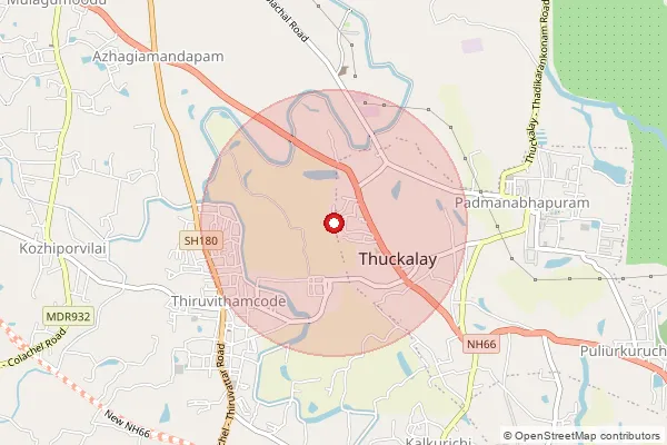 Map showing approximate area covered by Pincode 629174 — Thiruvithancode S.O, Kanniyakumari