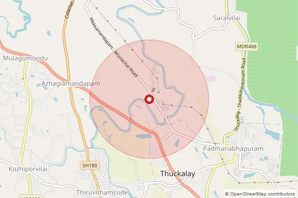 Map showing approximate area covered by Pincode 629175 — Thuckalay H.O, Kanniyakumari