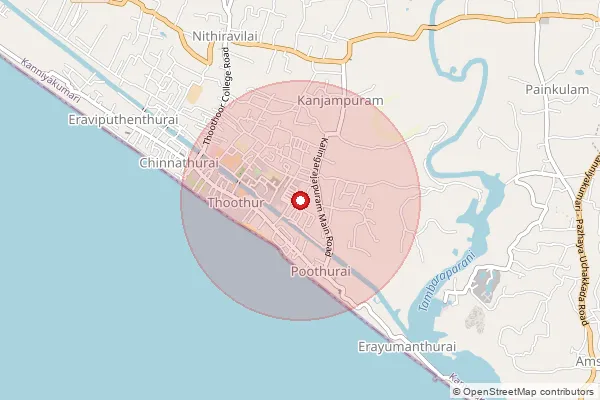 Map showing approximate area covered by Pincode 629176 — Poothurai B.O, Kanniyakumari